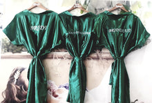 Load image into Gallery viewer, FOREST GREEN SATIN GOWNS WITH WHITE EMBROIDERY
