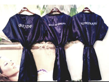 Load image into Gallery viewer, NAVY SATIN GOWNS WITH WHITE EMBROIDERY
