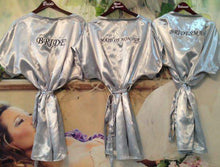 Load image into Gallery viewer, SILVER SATIN GOWNS WITH CHARCOAL GREY EMBROIDERY
