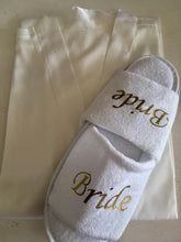 Load image into Gallery viewer, BRIDAL SLIPPERS GOLD WORDING
