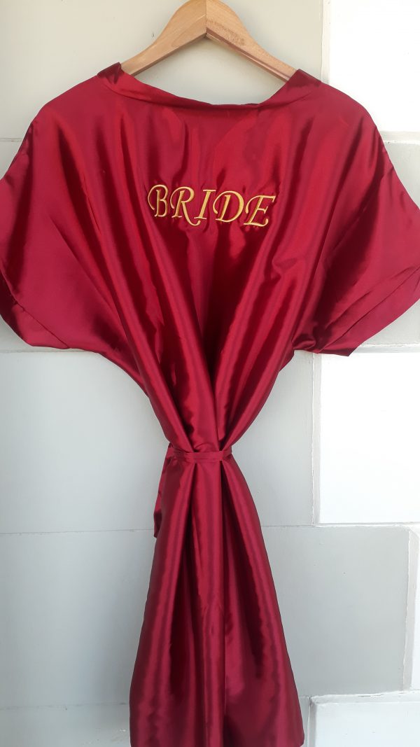 BURGUNDY AND GOLD BRIDE DRESSING GOWN