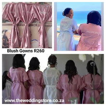 Load image into Gallery viewer, BLUSH PINK SATIN GOWNS WITH WHITE EMBROIDERY

