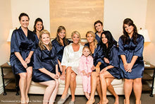 Load image into Gallery viewer, NAVY SATIN GOWNS WITH WHITE EMBROIDERY
